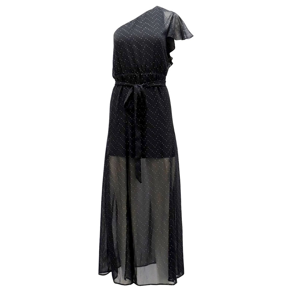 Maje Raella One Shoulder Evening Maxi Dress in Black